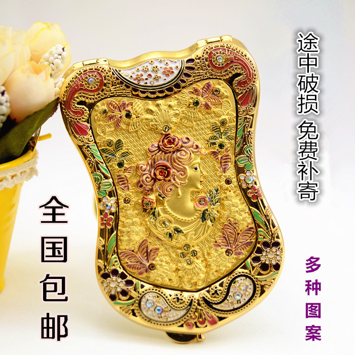 러시아 방패 황금 화장품 거울 3D  XIRUI 접는 거울 복고풍 휴대용 주석 테이크 온 드레싱 구리 거울