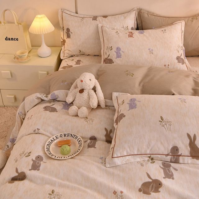 Thickened cotton furry bed four-piece set winter warm quilt cover bed sheets and bed cover student dormitory three-piece set