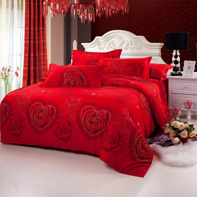 Wedding Cotton Four-Piece Set Dahong 1.8m/2.0E Meter Bed Double Wedding Quilt Cover Bedding