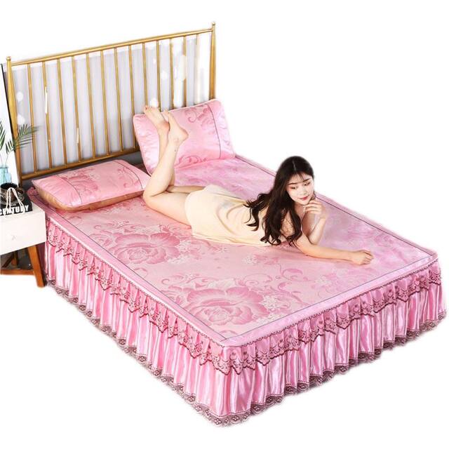 Spot bed skirt ice silk mat two/three-piece set washable D folding sheet double dormitory summer thick air conditioning