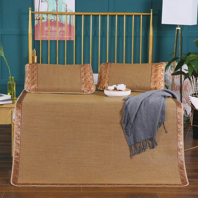 Cool mat 1.8m single double n student dormitory three-piece set 1.5m summer double-sided folding rattan mat ice silk mat