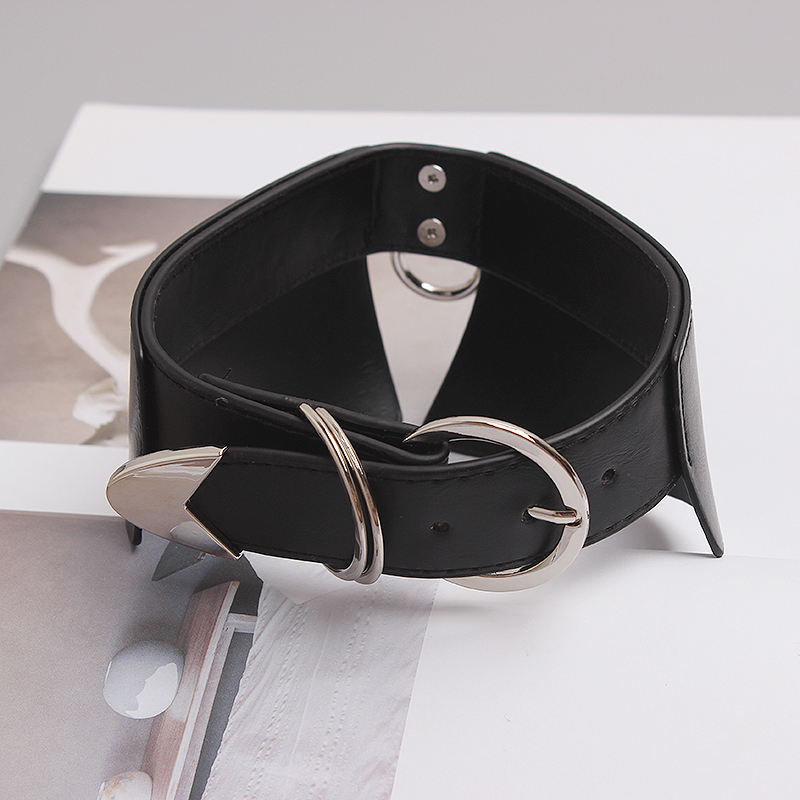 EUROPEAN AND AMERICAN STYLE HIP-HOP FASHION TREND PERSONALITY VERSATILE RING PENDANT PU LEATHER FAKE COLLAR TIDE GIRL