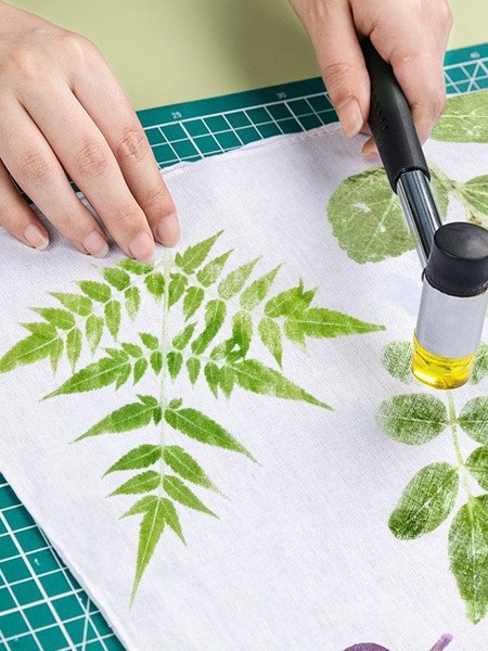 树叶植物拓印diy手工敲拓染帆布包材料儿童方巾锤子明矾工具套装