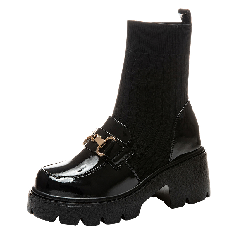 BOOTS MARTIN BOOTS WOMENS 2023 NEW BRITISH STYLE SPRING AND AUTUMN SINGLE BOOTS WINTER THICK-SOLE INNER HEIGHTENED STRETCH BOOTS SOCK BOOTS