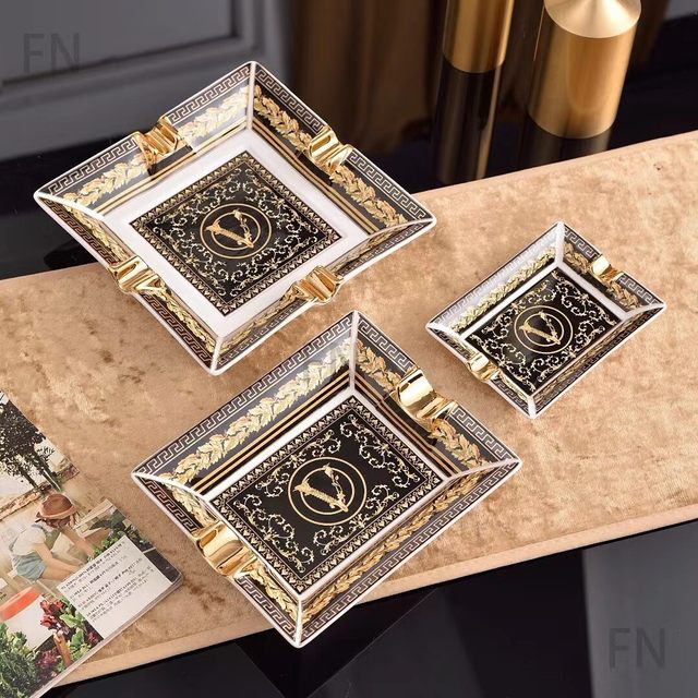 Fan Family Series Ceramic Ashtray Ornaments Home Black Big Gold Office Jewelry Storage Pan Palace