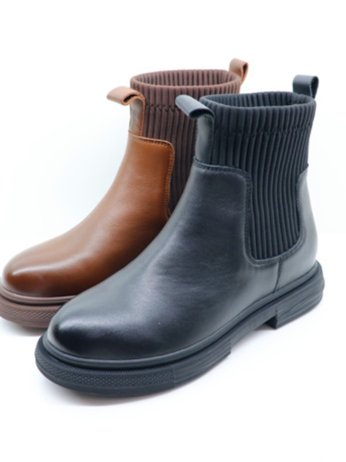 QIAN DAI XI WOMENS SHOES AUTUMN NEW FLAT HEEL CASUAL RUBBER COMFORTABLE ROUND TOE LEATHER SLEEVE WOMENS ANKLE BOOTIES 2280553