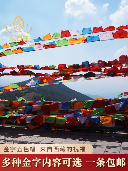 西藏金字经幡彩旗隆达观音文殊风马旗龙达旌旗五彩色绸布10面