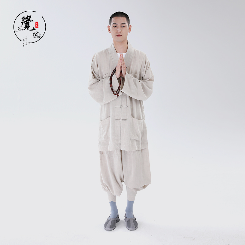 JUEPAI MONK CLOTHES COTTON AND LINEN SHORT COAT SUITS MENS AND WOMENS SUMMER THIN LINEN GOWNS FOUR SEASONS MONK CLOTHES LAY CLOTHES LINEN