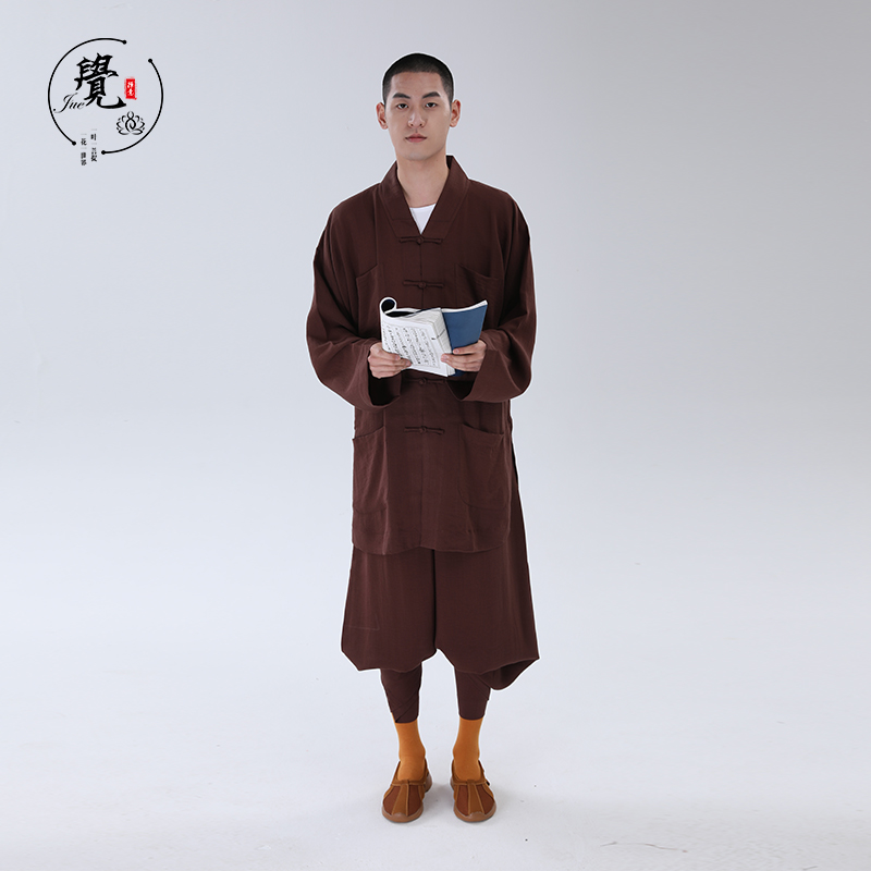 JUEPAI MONK CLOTHES COTTON AND LINEN SHORT COAT SUITS MENS AND WOMENS SUMMER THIN LINEN GOWNS FOUR SEASONS MONK CLOTHES LAY CLOTHES LINEN