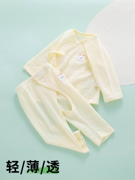 全棉纯棉新生婴儿分体套装夏季薄款秋衣纯棉和尚衣服初生宝宝开裆