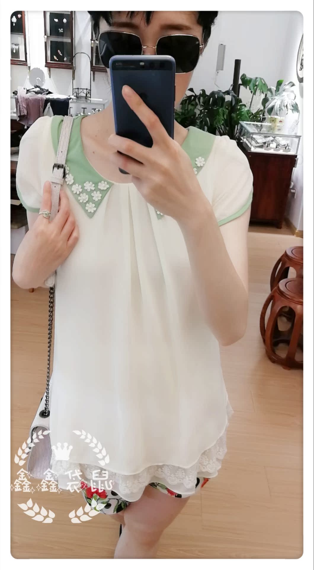 누에고치 사랑 여름 반팔 라운드 넥 시폰 비즈 출산 착용 단색 짧은 레이디 탑 티셔츠 캐주얼