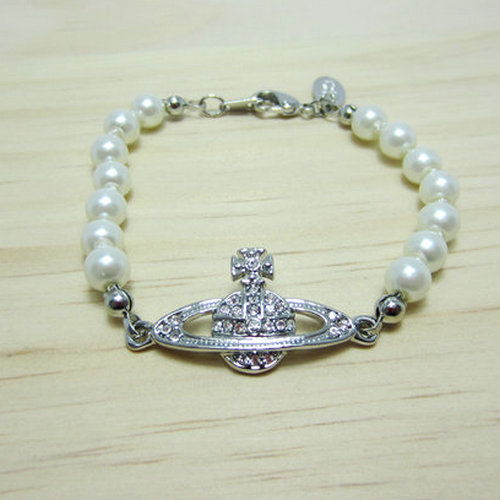thumbnail for Silver Full Diamond Small Saturn Pearl Saturn Bracelet C8003