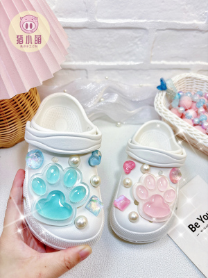 Cat's Paw Hole Shoes Girl White One-Piece Slippers Kids Swimming Outdoor Non-Slip Soft Bottom Western Style Wet Summer — 6