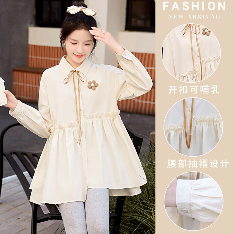 MATERNITY SPRING SHIRT FASHION SUIT OUT 2024 NEW LOOSE AUTUMN LONG SLEEVE TOP SHIRT FEMALE
