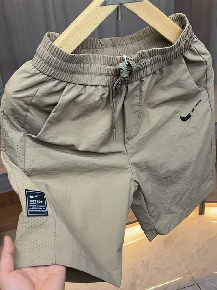 SUMMER MENS SHORTS THIN CROPPED PANTS ICE SILK CASUAL SPORTS QUICK-DRYING PANTS LOOSE STRAIGHT BEACH PANTS BREATHABLE PANTS