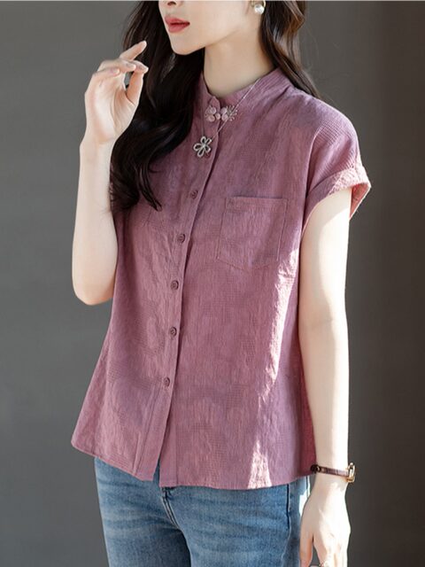 New Chinese style light luxury stand-up collar bead embroidery sleeveless sequins loose shirt vest long skirt set MZ055