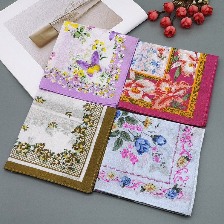 WOMENS COTTON HANDKERCHIEF NOSTALGIC OLD-FASHIONED COTTON HANDKERCHIEF SWEAT TOWEL PRINTING LARGE SQUARE SCARF THIN SWEAT-ABSORBING ELDERLY