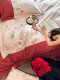 Spring and summer new wedding four-piece set of cotton 100 red pink embroidered color-blocking wedding quilt cover bed sheet festive bedding