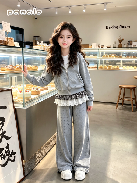 女童春秋装上衣套装2026新款女大童时尚波点外套休闲阔腿裤两件套 — 4