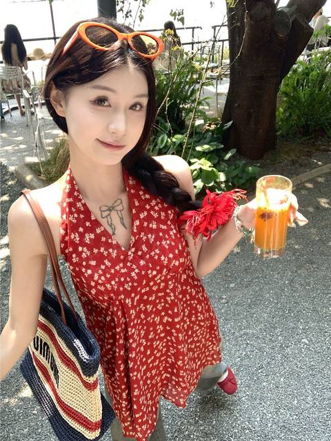 Design Sense Sleeveless Neck White Suspender Vest Women's Summer  Skinny Ruffle Edge Chiffon Top L1055