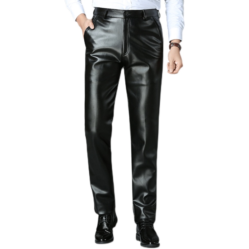 PLAYBOY GENUINE LEATHER PANTS MENS THIN LOOSE STRAIGHT LEG PLUS SIZE OILPROOF WATERPROOF CYCLING PANTS SPRING AND AUTUMN LEATHER PANTS