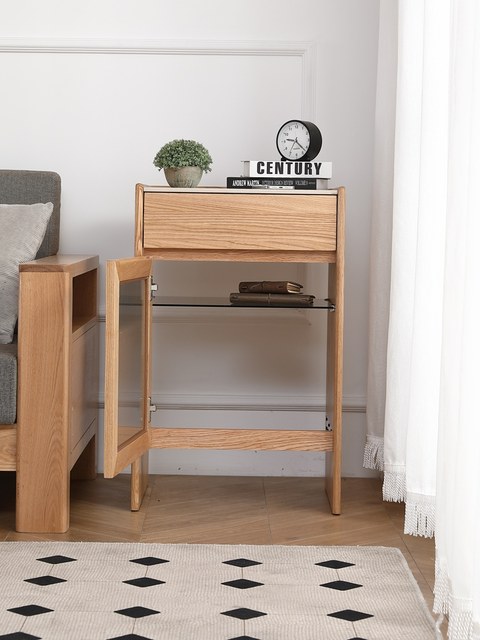 Factory direct sales of all solid wood sweeping robot storage cabinet modern simple living room rock slab side cabinet tea cabinet side table