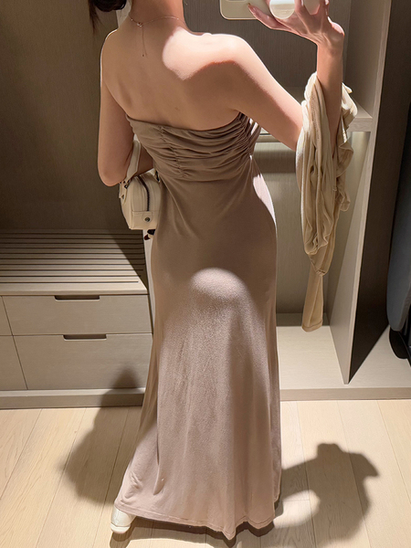 金色的茧 孕期洋气孕妇装新款孕妈连衣裙女夏辣妈法式礼服抹胸裙 — 5