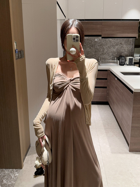 金色的茧 孕期洋气孕妇装新款孕妈连衣裙女夏辣妈法式礼服抹胸裙 — 3