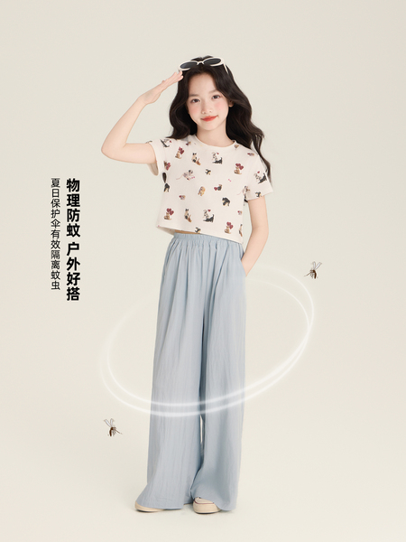 Amybaby女童裤子夏季2026新款慵懒风纯色简约百搭宽松阔腿裤 — 4
