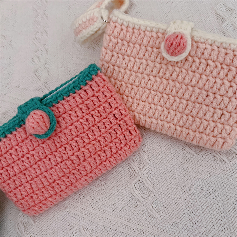 TAO PEACH HANDMADE CROCHET KNITTED CARD BAG PEACH SUMMER GIRL CUTE STORAGE BAG DIY MATERIAL BAG