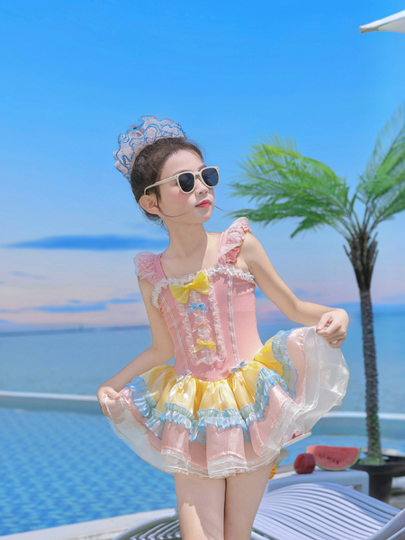 66公主童装女童泳衣连体2026新款儿童绝美泳装女孩甜美游泳衣