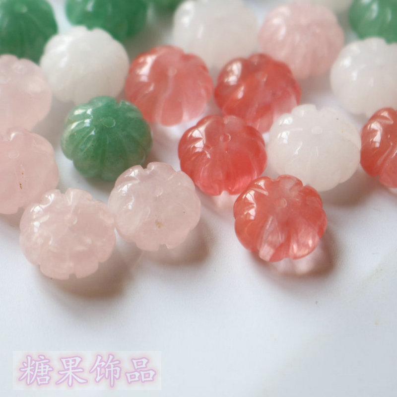 8*12MM NATURAL CARVED PINK CRYSTAL GREEN AVENTURINE WHITE MARBLE PUMPKIN BEADS DIY HAIRPIN HANFU HANDMADE JEWELRY MATERIAL