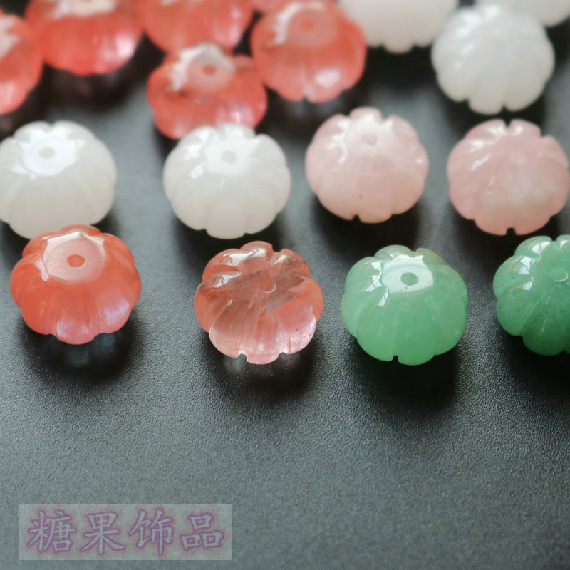 8*12MM NATURAL CARVED PINK CRYSTAL GREEN AVENTURINE WHITE MARBLE PUMPKIN BEADS DIY HAIRPIN HANFU HANDMADE JEWELRY MATERIAL
