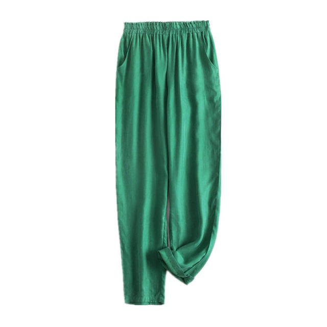 Heavy trousers, real copper-ammonia silk trousers, loose draping, small feet, straight and elastic waist, slim casual pants for women, summer