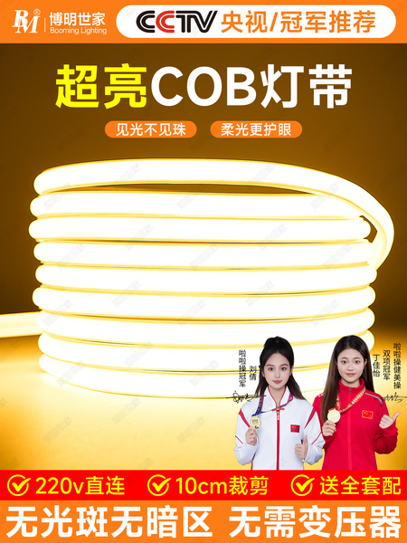 cob灯带led软灯条长条220v家用客厅自粘吊顶氛围灯超亮户外防水