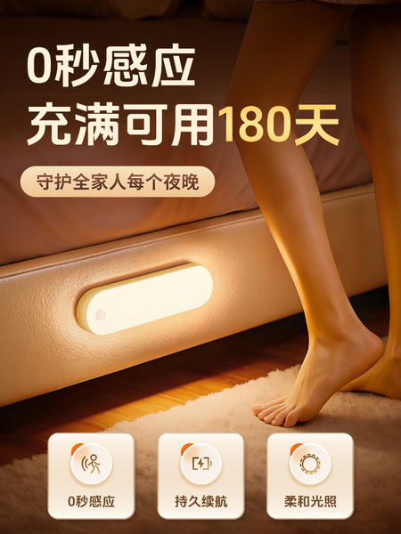 人体感应小夜灯智能自动人来即亮起夜走廊过道磁吸充电超长入户门