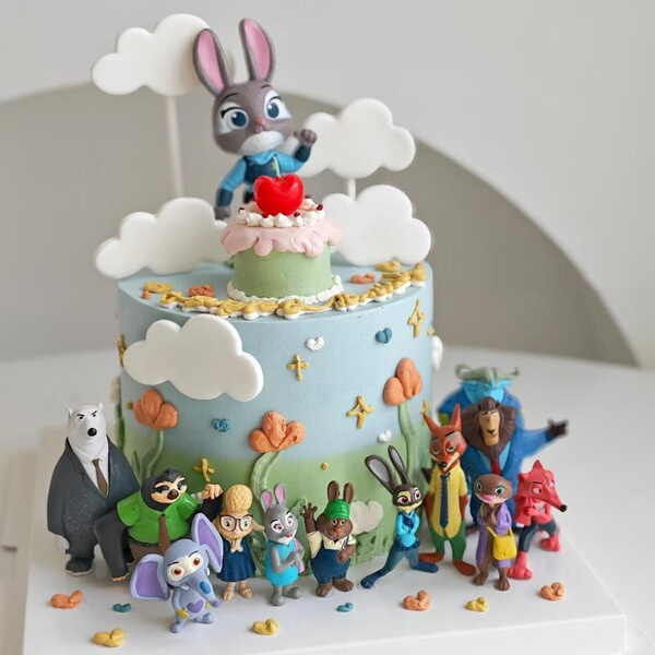 网红疯狂动物城动物园蛋糕装饰摆件朱迪尼克儿童生日派对烘焙插件