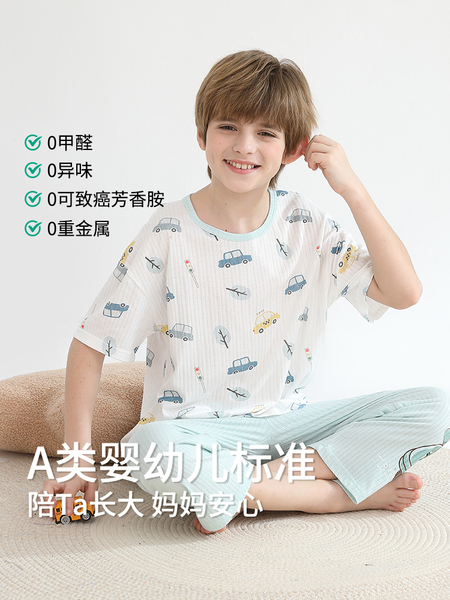 dolaer儿童睡衣夏季薄款纯棉男女童抗菌空调服大童男孩家居服套装 — 3