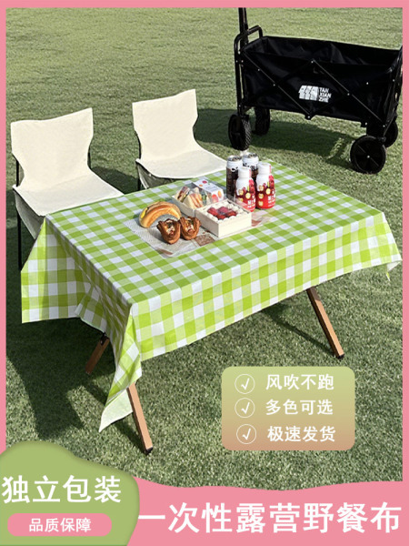 一次性桌布露营野餐垫绿色小学推车郊游加厚蛋卷桌长方形户外台布
