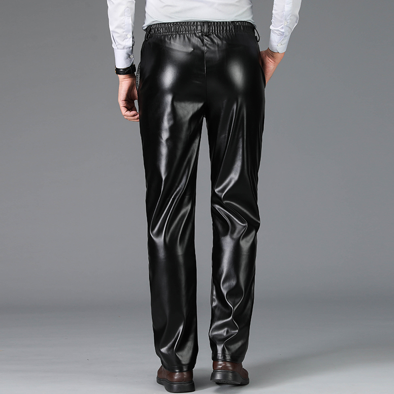 LEATHER PANTS MENS VELVET ELASTIC WAIST MIDDLE-AGED AND ELDERLY CASUAL TROUSERS WINDPROOF WATERPROOF AND WARM AUTUMN AND WINTER PANTS WORK LABOR PROTECTION PANTS