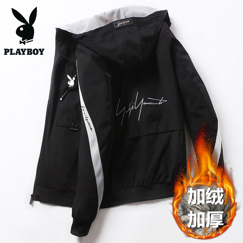 PLAYBOY MENS JACKET AUTUMN AND WINTER TREND CARGO JACKET WEAR FLEECE THICKENED CASUAL AND VERSATILE TRENDY WINDBREAKER