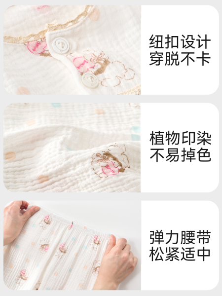 【超值清仓】全棉纱薄款儿童睡衣男女童夏季家居服套装纯棉纱布 — 5
