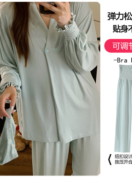送发带莫代尔孕妇睡衣女春秋凉感哺乳月子服夏季薄款产妇胸垫家居 — 2