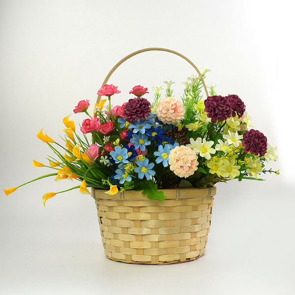 田园风 插花篮 竹编篮 文艺花束包装礼品篮子 花卉陈列装饰