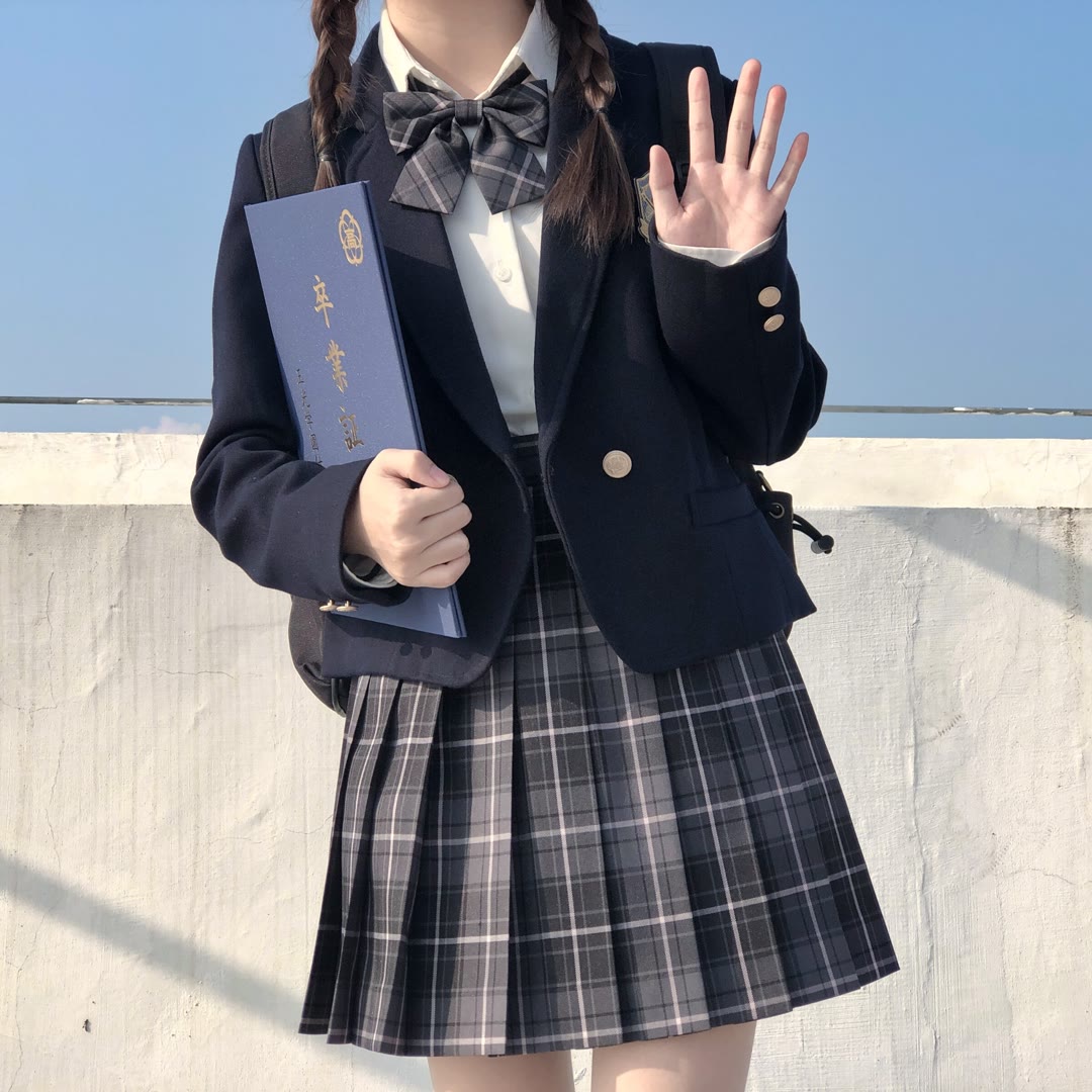 JK UNIFORM AUTUMN WINTER SUIT DARK GREEN BLAZER FOREST LETTER HIGH WAIST COLLEGE STYLE SKIRT ORIGINAL SUIT WOMEN
