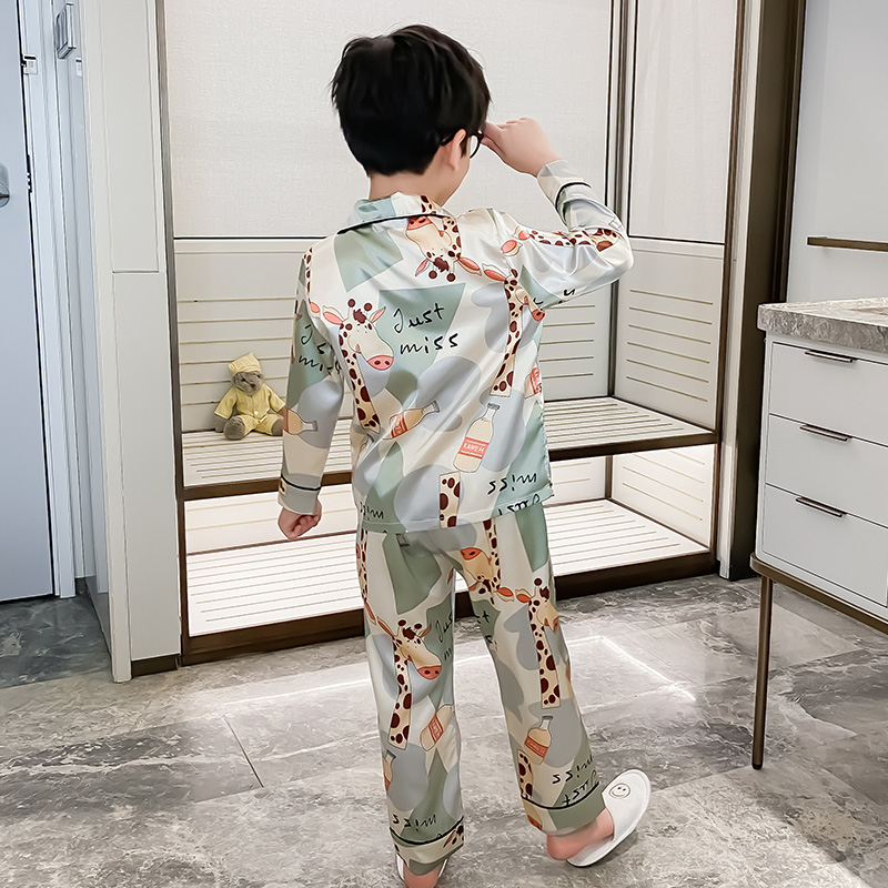CHILDRENS PAJAMAS BOYS SPRING AND AUTUMN ICE SILK AIR-CONDITIONED CLOTHES MEDIUM AND LARGE CHILDRENS LONG SLEEVES SUMMER THIN BOYS LOUNGEWEAR SETS