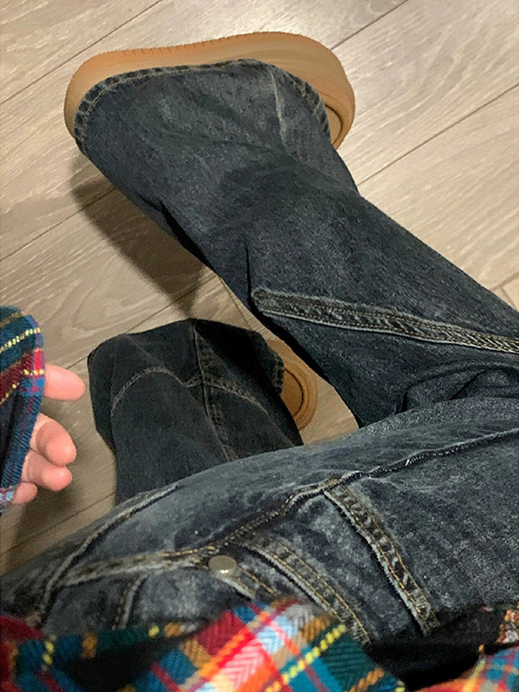 AMERICAN RETRO HIGH STREET MICRO FLARED JEANS WOMENS SPRING AND AUTUMN DESIGN SENSE NICHE HIGH-WAISTED STRAIGHT WIDE-LEG PANTS AUTUMN AND WINTER