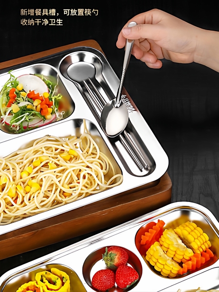 304不锈钢餐盘大五格六格食堂商用学校学生分格不锈钢餐盘打饭盘
