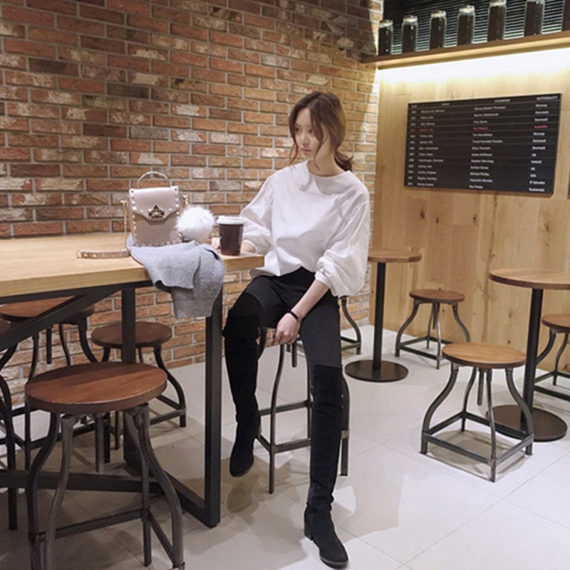 WHITE BALLOON SLEEVE SHIRT WOMENS AUTUMN KOREAN PUFF SLEEVE RETRO LOOSE LARGE SIZE VERSATILE LONG SLEEVE BASE TOP TIDE