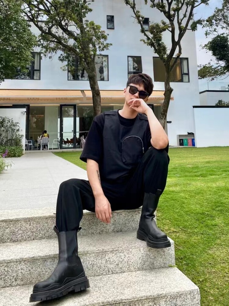 INTERNET CELEBRITY AHIGO BOTH MALE AND FEMALE COUPLE BOOTS HEIGHTENED THICKSOLE CHELSEA BOOTS MENS PLUS SIZE MEDIUM CARGO BOOTS